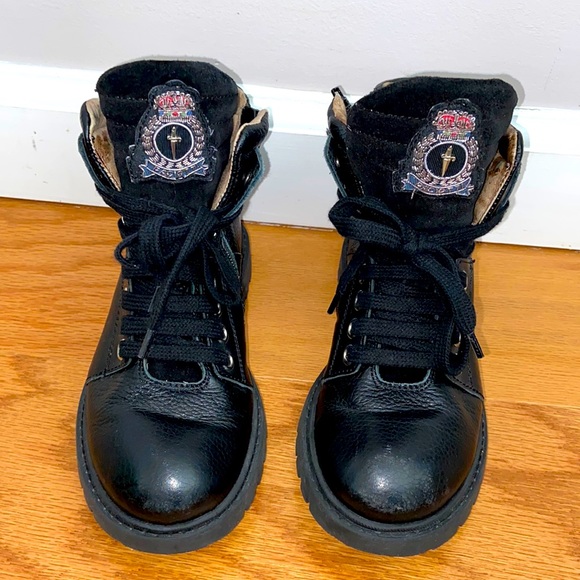 Cesare Paciotti Leather 29 Combat chelsea Boots Girls laces & Zipper 11.5 size - Picture 3 of 9